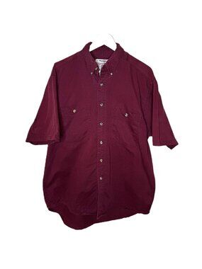 Vintage 90s Wrangler Rugged Wear Maroon Short Sleeve Twill Button Up Shirt, L/XL
